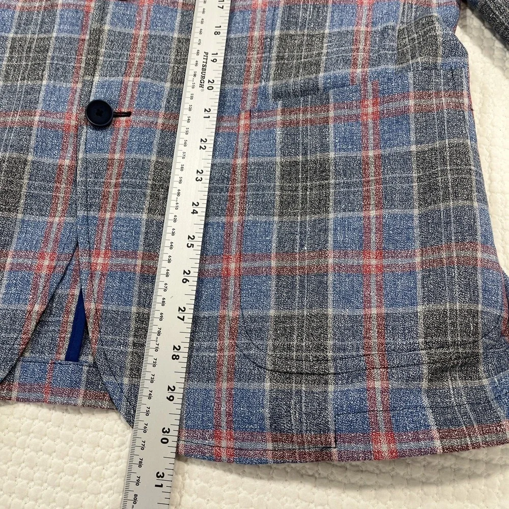 Spada Roma Blazer Mens IT54R US 44R Blue Linen Blend Sport Jacket Plaid
